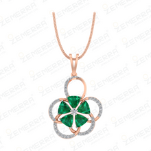 High Quality 14K Gold Diamond Green Floral Pendant Set Sarafa Bazar India