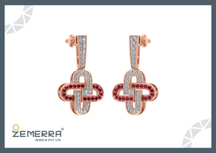 14K Gold Clover Link Diamond Ruby Drop Earrings Sarafa Bazar India
