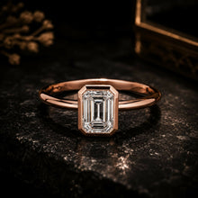 Emerald Cut Lab Grown Diamond Women's Ring 9Kt Rose Gold LR-70 Sarafa Bazar India
