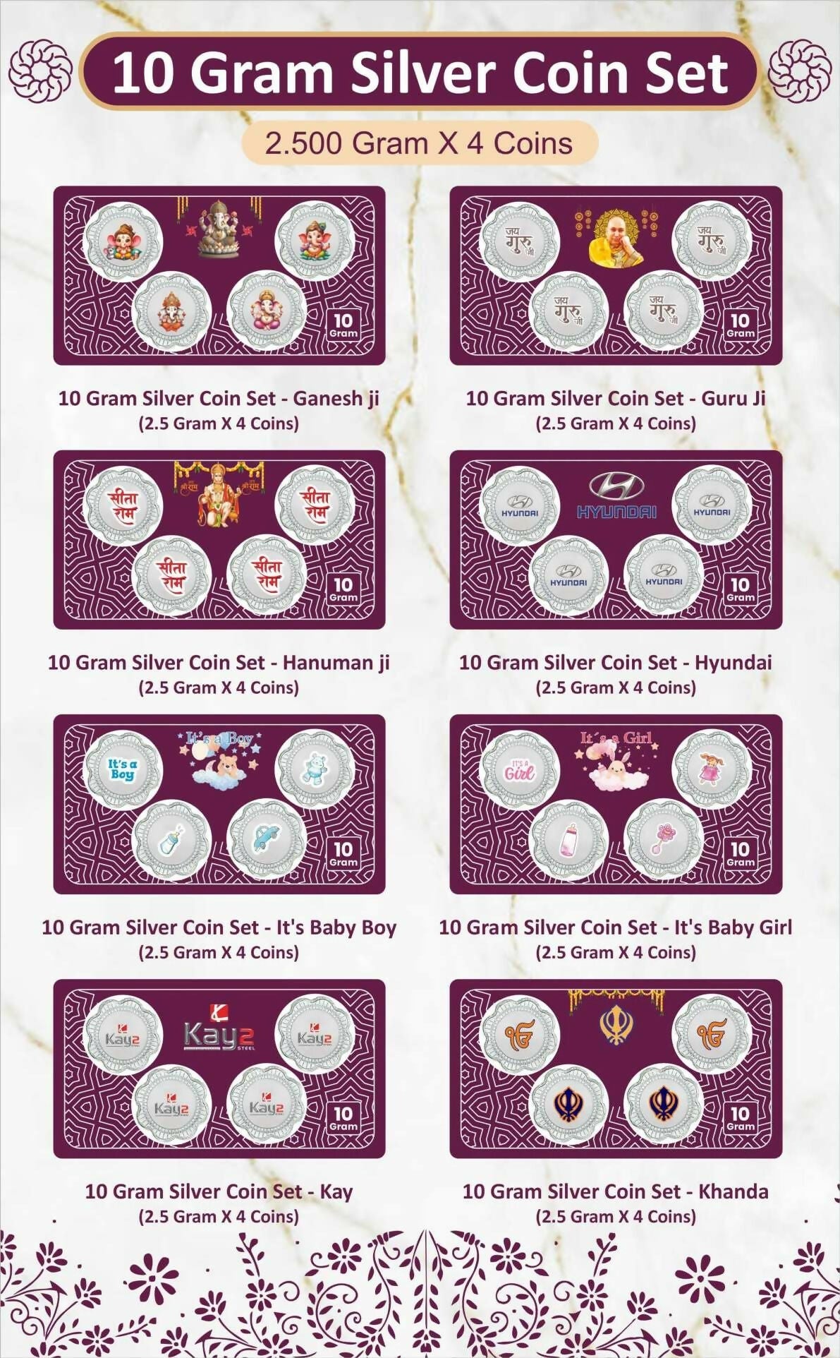 10gm Silver Coin Set Sarafa Bazar India