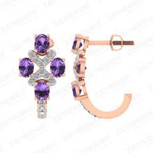 Dazzling Diamond J shape Bali With Amethyst Stone in 14K Gold Sarafa Bazar India