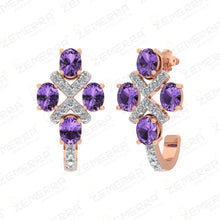 Dazzling Diamond J shape Bali With Amethyst Stone in 14K Gold Sarafa Bazar India