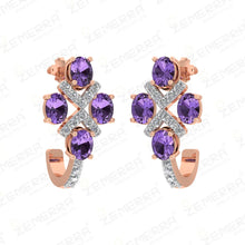 Dazzling Diamond J shape Bali With Amethyst Stone in 14K Gold Sarafa Bazar India