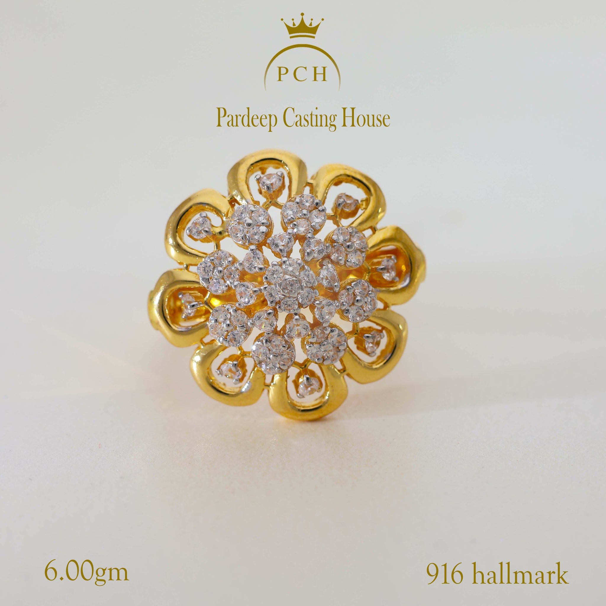 Lustrous Stone Floral Gold Stud Ring Sarafa Bazar India