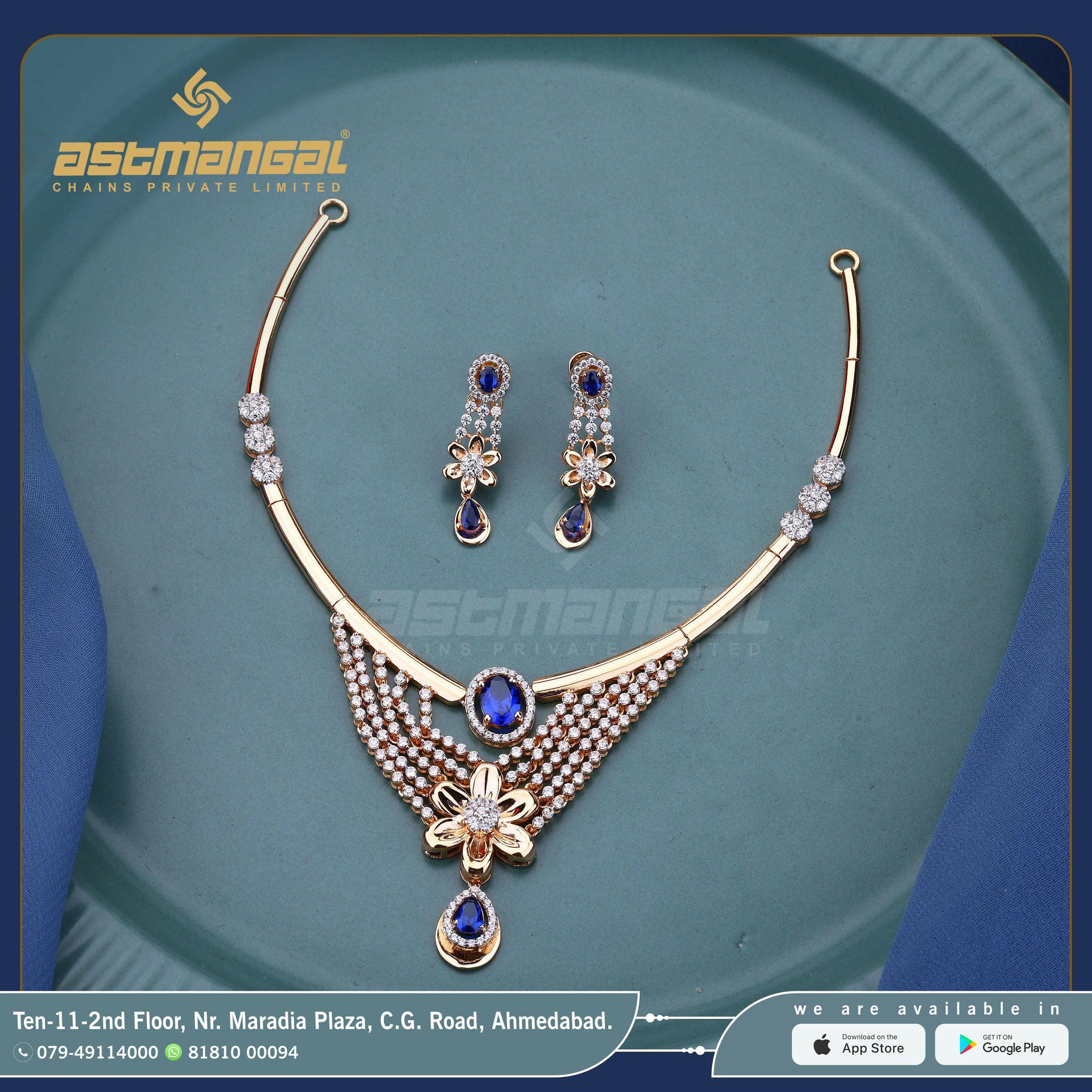 Rose Gold CZ Necklace Sarafa Bazar India