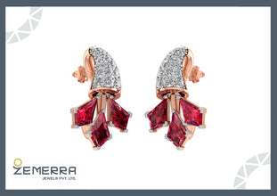 Delicate 14K Rose Gold Diamond Ruby Kite Stone Bali Earring Sarafa Bazar India
