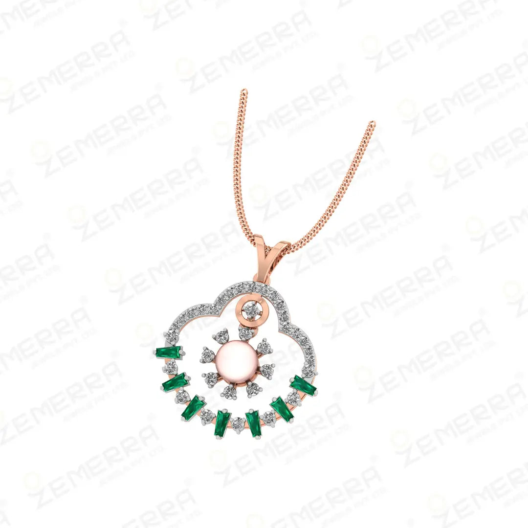 Dizzling 14K Rose Gold Diamond Pendant Set With Pearl Design Sarafa Bazar India