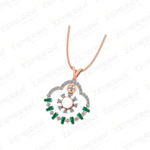 Dizzling 14K Rose Gold Diamond Pendant Set With Pearl Design Sarafa Bazar India