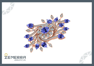 Dizzling Diamond Floral Ring With Amethyst Stone in 14K Gold Sarafa Bazar India