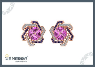Dizzling Diamond Floral Stud Earring In 14K Rose Gold Sarafa Bazar India