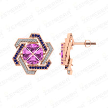 Dizzling Diamond Floral Stud Earring In 14K Rose Gold Sarafa Bazar India