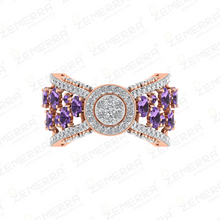 Modern 14K Gold Diamond Oval Amethyst Stone Halo Ring Sarafa Bazar India