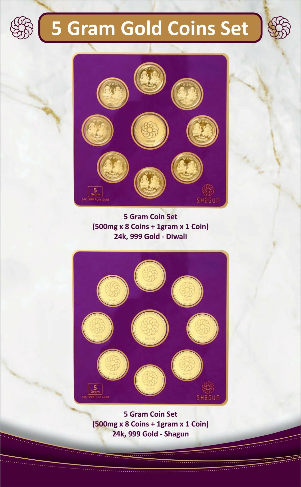 5gm Gold Coins Set Sarafa Bazar India