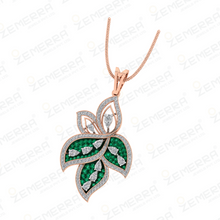 Elegant 14K Rose Gold Diamond Pendant Set With Green Stone Sarafa Bazar India