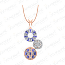 Modern Diamond Blue Stone Coin Drop Pendant in 14K Gold Sarafa Bazar India
