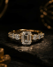 Emerald Cut Lab Grown Diamond Women's Ring 9Kt Yellow Gold LR-69 Sarafa Bazar India