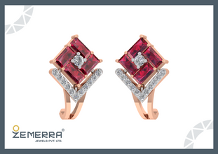14K gold with a lab-grown diamond Bali and Ruby Buguette cut Sarafa Bazar India