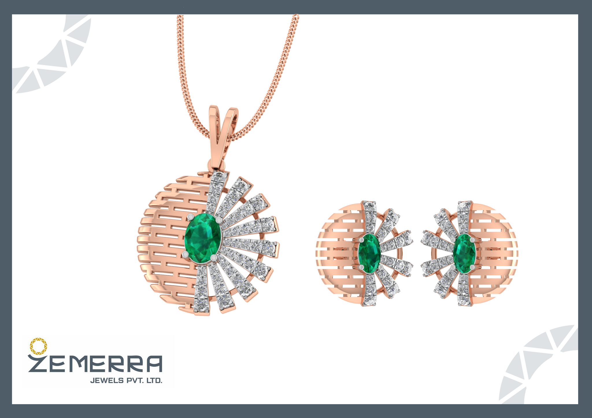 14K Rose Gold Diamond Circle Pendant Set Design Sarafa Bazar India