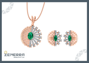 14K Rose Gold Diamond Circle Pendant Set Design Sarafa Bazar India