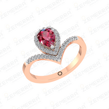 Ruby Pear Shape Halo Solitaire Diamond Ring in 14K Rose Gold Sarafa Bazar India