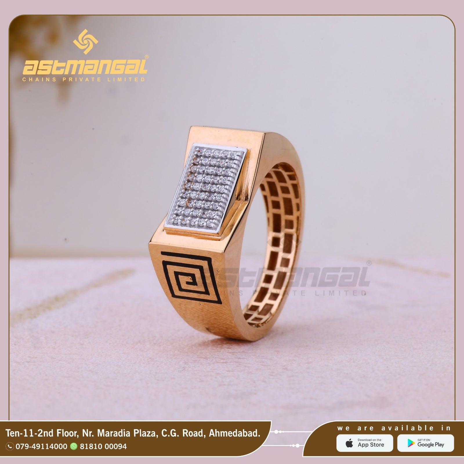 Rose Gold CZ Gents Ring Sarafa Bazar India