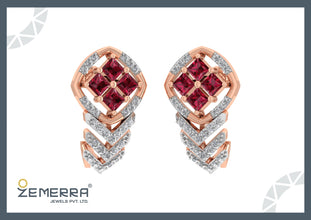 Elegance 14k Gold Diamond Ruby Stone Bali Earrings