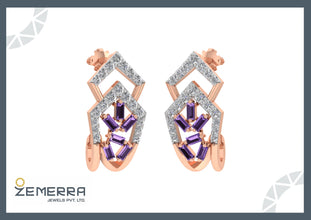 Elegant 14K Gold Diamond Bali With Amethyst Baguette Stone