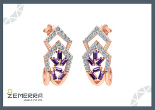 Elegant 14K Gold Diamond Bali With Amethyst Buguette Stone Sarafa Bazar India