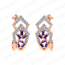 Elegant 14K Gold Diamond Bali With Amethyst Buguette Stone Sarafa Bazar India