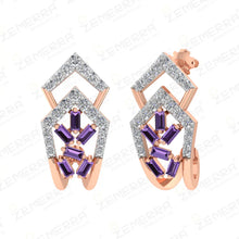 Elegant 14K Gold Diamond Bali With Amethyst Buguette Stone Sarafa Bazar India