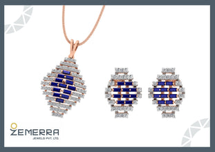 Elegant 14K Gold Diamond Blue Sapphire Stone Pendant Set Sarafa Bazar India