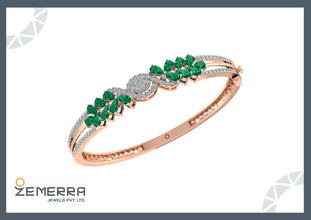 Elegant 14K Gold Diamond Bracelets With Green Pear Stone