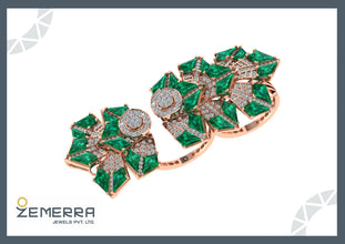 Elegant 14K Gold Diamond Kite Cut Double Finger Ring Design Sarafa Bazar India