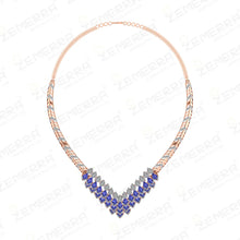 Elegant 14K Gold Diamond V-Shaped Tanzanite Stone Precious Necklace Set Sarafa Bazar India
