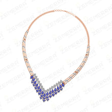 Elegant 14K Gold Diamond V-Shaped Tanzanite Stone Precious Necklace Set Sarafa Bazar India