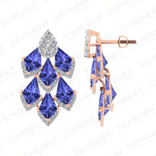 Elegant 14K Gold Diamond V-Shaped Tanzanite Stone Precious Necklace Set Sarafa Bazar India