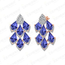 Elegant 14K Gold Diamond V-Shaped Tanzanite Stone Precious Necklace Set Sarafa Bazar India