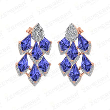 Elegant 14K Gold Diamond V-Shaped Tanzanite Stone Precious Necklace Set Sarafa Bazar India