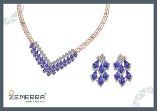 Elegant 14K Gold Diamond V-Shaped Tanzanite Stone Precious Necklace Set Sarafa Bazar India