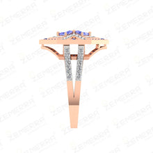 Elegant 14K Gold Tanzanite Diamond Hexagon Bridal Ring Sarafa Bazar India