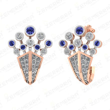Elegant 14K Rose Gold Diamond Blue Gemstone Bali Design Sarafa Bazar India