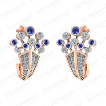 Elegant 14K Rose Gold Diamond Blue Gemstone Bali Design Sarafa Bazar India