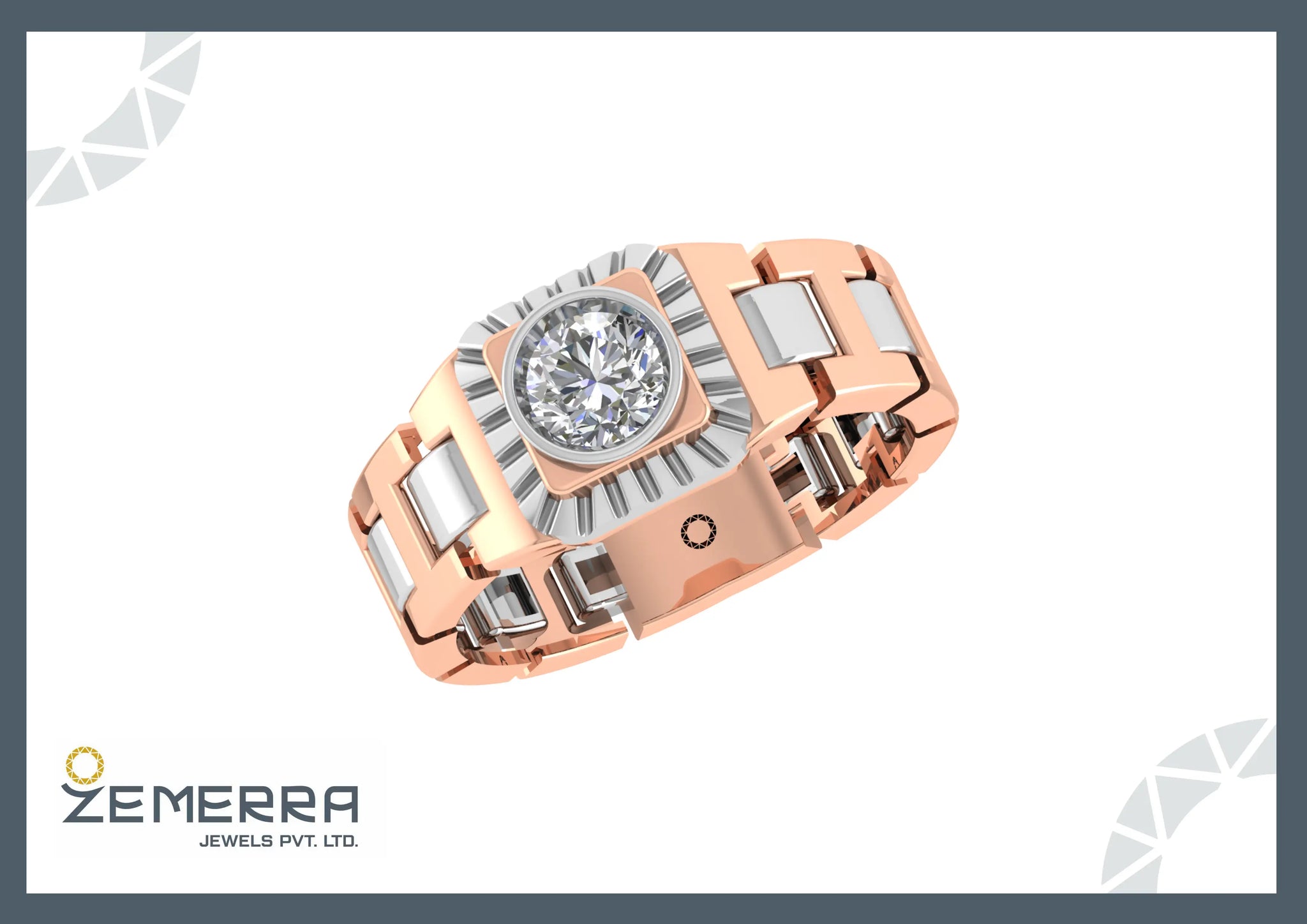 Elegant 14K Rose Gold Diamond Men's Ring Sarafa Bazar India