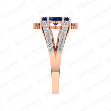 Elegant Diamond Blue Sapphire Floral Ring in 14K Gold Sarafa Bazar India