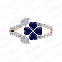 Elegant Diamond Blue Sapphire Floral Ring in 14K Gold Sarafa Bazar India