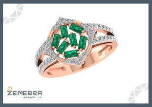 Emerald Baguette Ring with Marquise Diamond Frame Sarafa Bazar India