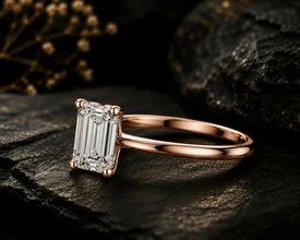 Emerald Cut Lab Grown Diamond Women's Ring 9Kt Gold Sarafa Bazar India