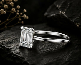 Emerald Cut Lab Grown Diamond Women's Ring 9Kt Gold Sarafa Bazar India