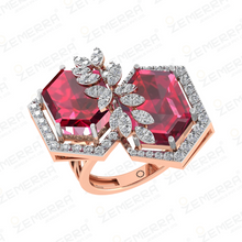 Exclusive 14K Gold Diamond Ring With a Hexagon Ruby Stone Sarafa Bazar India