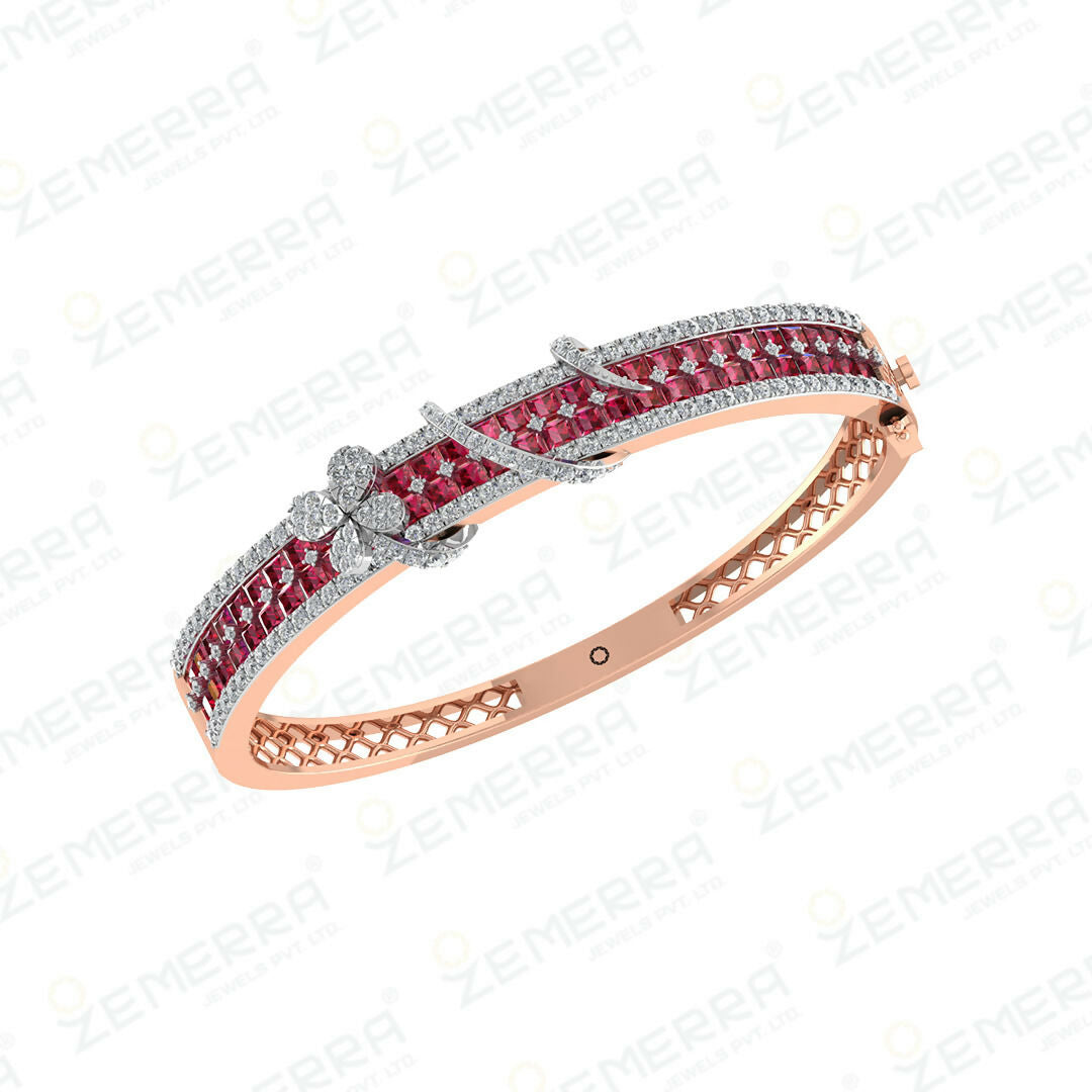 14K Gold Diamond Bracelets With Red Stone Sarafa Bazar India